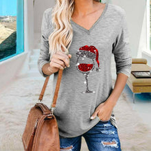 Load image into Gallery viewer, Women&#39;s Christmas Wine Glass Print V-Neck T-Shirt