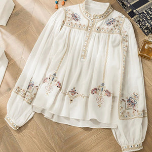 Elegant White Top Quality Embroideried Chiffon Blouse