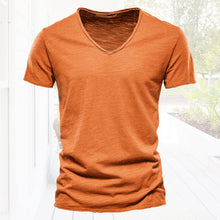 Load image into Gallery viewer, Plain Slub Cotton V-neck T-shirt