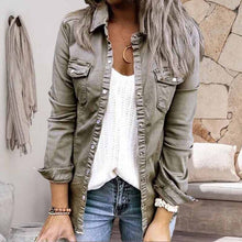 Load image into Gallery viewer, Solid Color Lapel Neck Pleated Denim Jacket