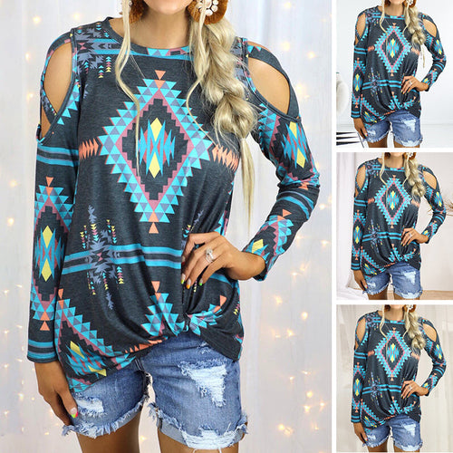 Printed Long Sleeve Crewneck Loose T-Shirt