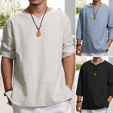 Load image into Gallery viewer, Men&#39;s Long-sleeved V-neck Linen Loose Shirt