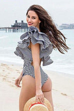 Load image into Gallery viewer, New Cutout Back Layered Ruffle One Shoulder One Piece Swimsuit in Stripe.MC
