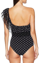 Load image into Gallery viewer, New Polka Dot Lace Splicing Ruffle Swimsuit in Black.AQ