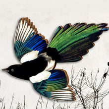 Load image into Gallery viewer, Handmade Wooden Magpie Brooch