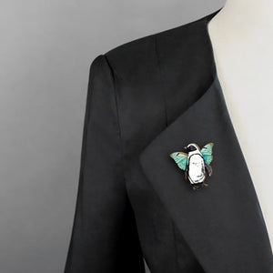 Handmade Wooden Magpie Brooch