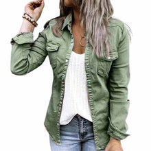 Load image into Gallery viewer, Solid Color Lapel Neck Pleated Denim Jacket