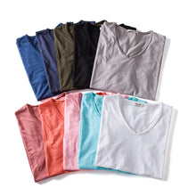 Load image into Gallery viewer, Plain Slub Cotton V-neck T-shirt