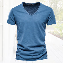 Load image into Gallery viewer, Plain Slub Cotton V-neck T-shirt