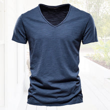 Load image into Gallery viewer, Plain Slub Cotton V-neck T-shirt