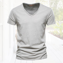 Load image into Gallery viewer, Plain Slub Cotton V-neck T-shirt