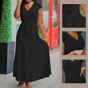 V Neckline Short Sleeve Casual Dress