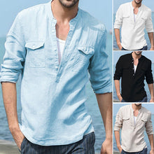 Load image into Gallery viewer, Men&#39;s Linen Casual Long Sleeve Solid Color Shirt